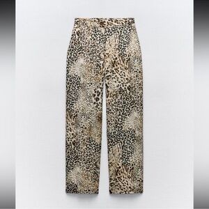 Zara satin effect animal print pants size XL NWT